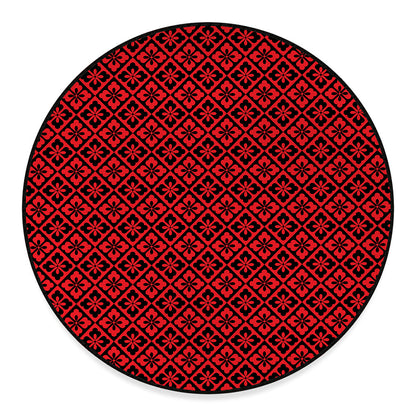 Red And Black Japanese Pattern Print Round Floor Mat