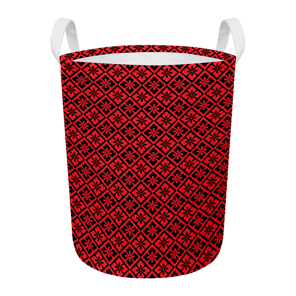 Red And Black Japanese Pattern Print Round Laundry Basket