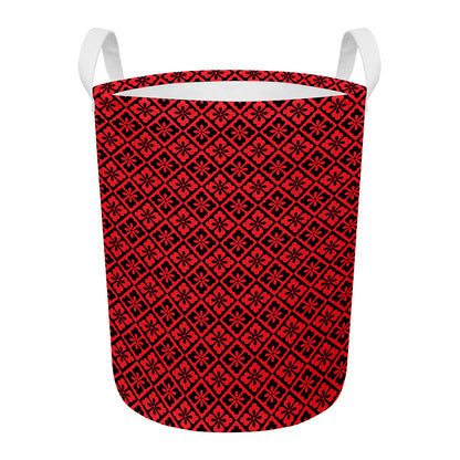 Red And Black Japanese Pattern Print Round Laundry Basket