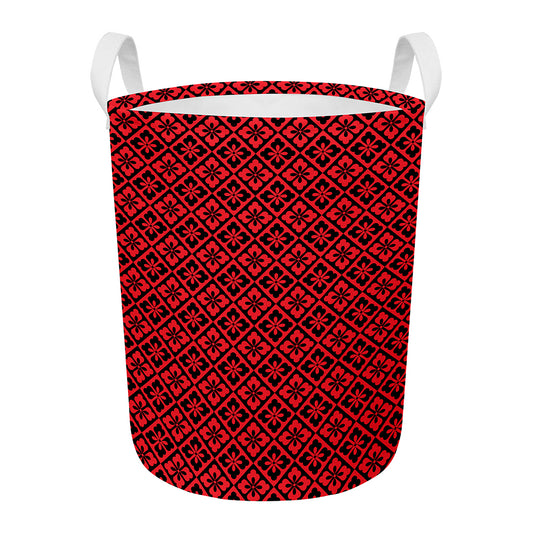 Red And Black Japanese Pattern Print Round Laundry Basket