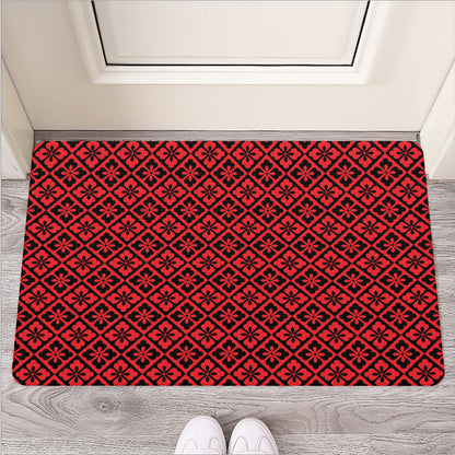 Red And Black Japanese Pattern Print Rubber Doormat