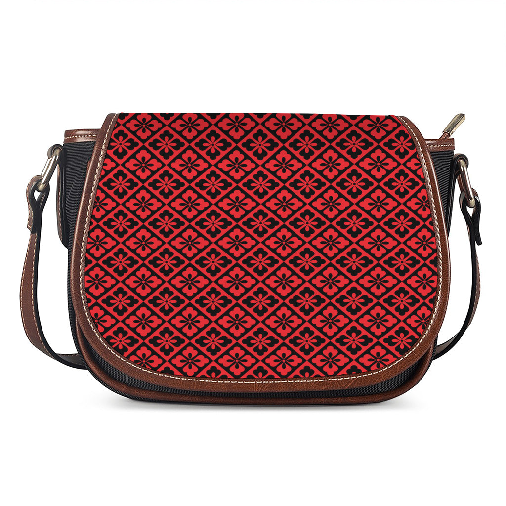 Red And Black Japanese Pattern Print Saddle Bag