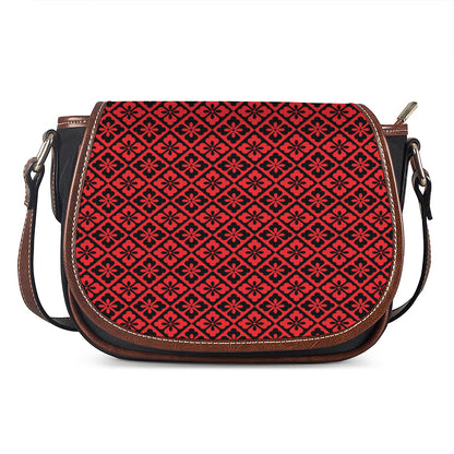 Red And Black Japanese Pattern Print Saddle Bag