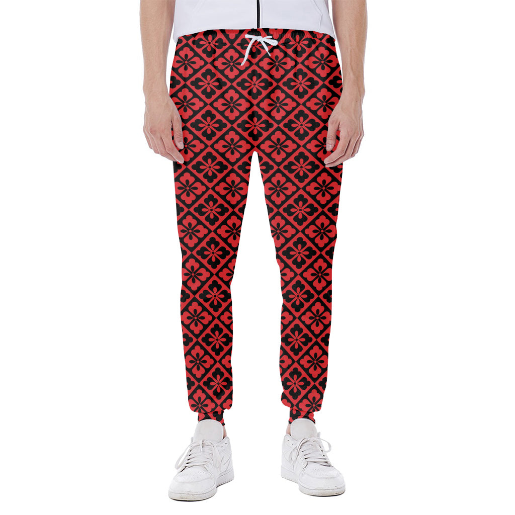 Red And Black Japanese Pattern Print Scuba Joggers