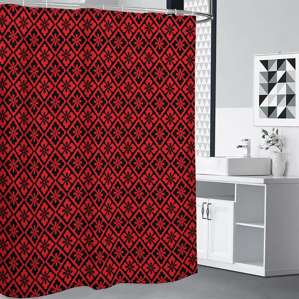 Red And Black Japanese Pattern Print Shower Curtain