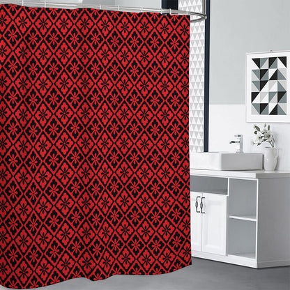 Red And Black Japanese Pattern Print Shower Curtain