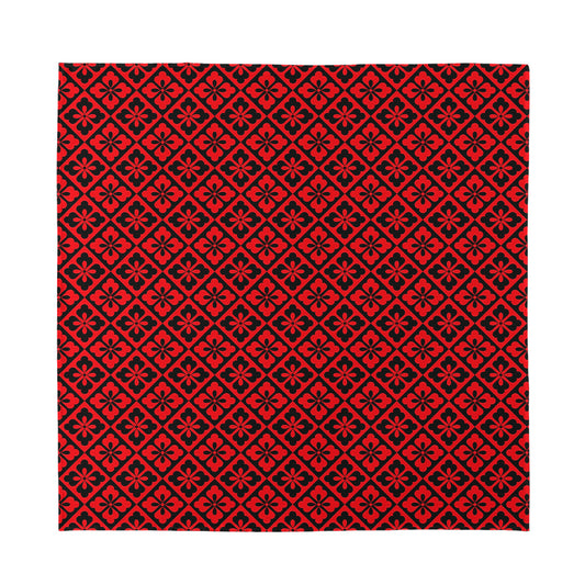 Red And Black Japanese Pattern Print Silk Bandana