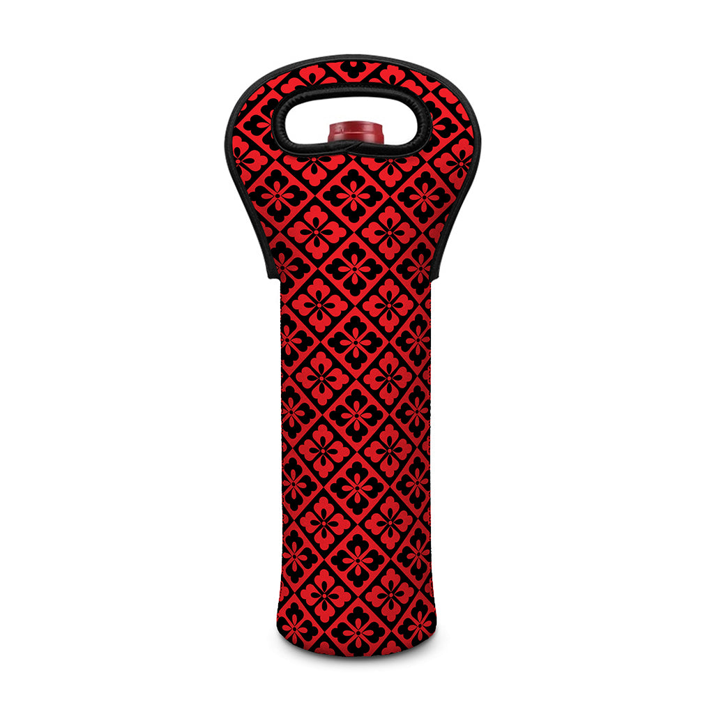 Red And Black Japanese Pattern Print Single Neoprene Wine Tote
