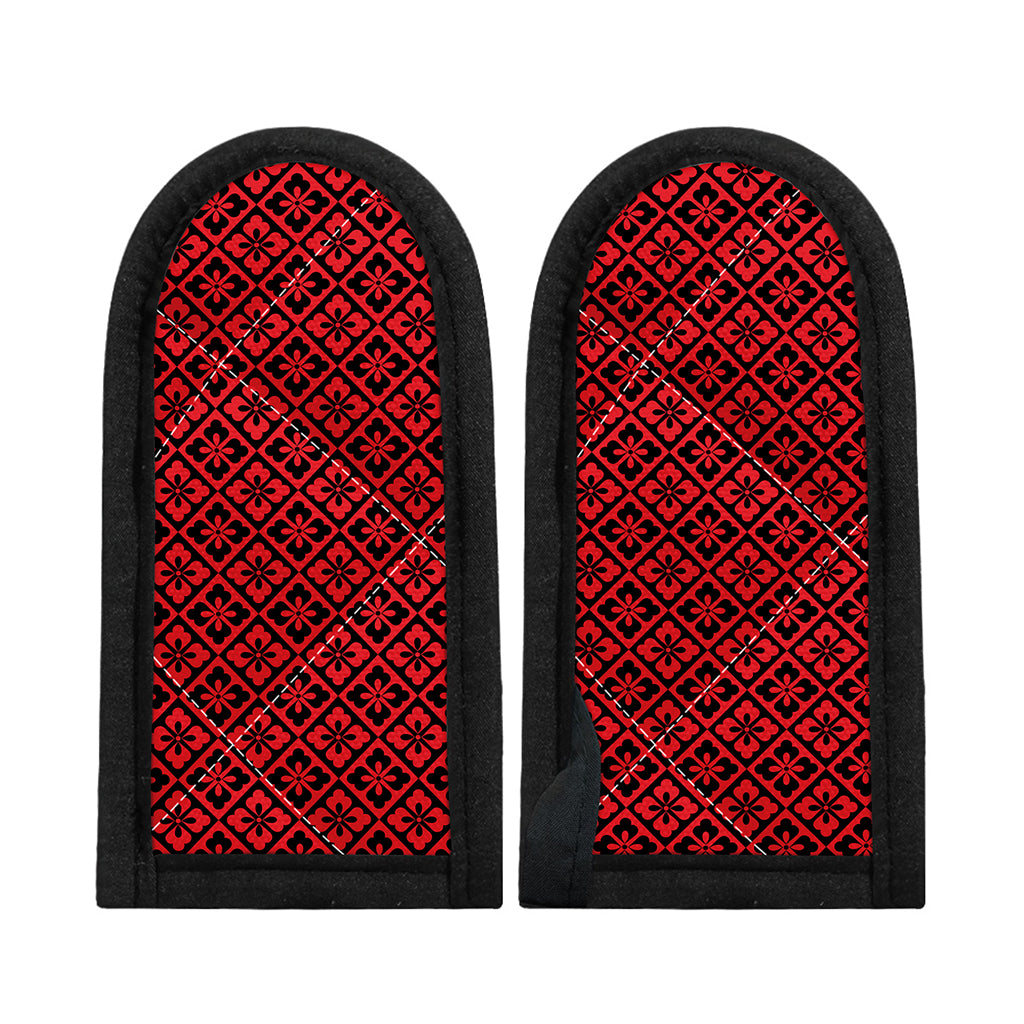 Red And Black Japanese Pattern Print Skillet Handle Cover