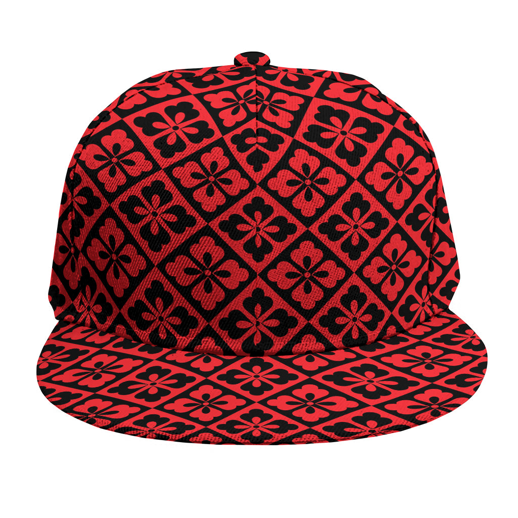 Red And Black Japanese Pattern Print Snapback Cap