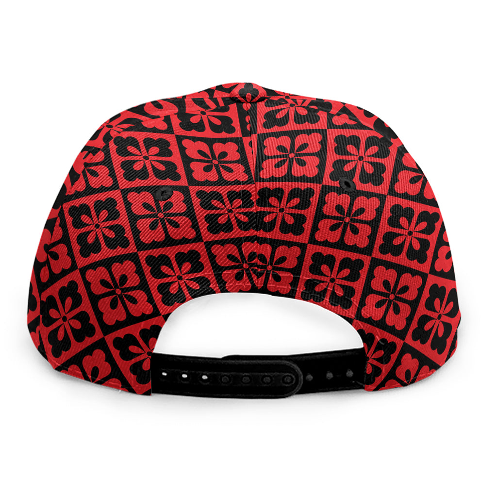 Red And Black Japanese Pattern Print Snapback Cap