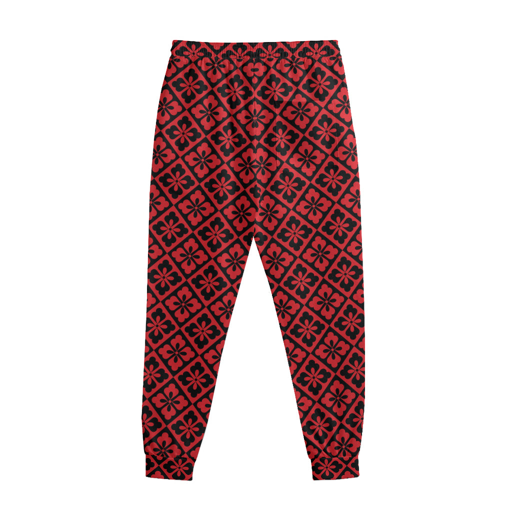 Red And Black Japanese Pattern Print Sweatpants
