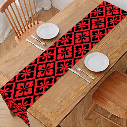 Red And Black Japanese Pattern Print Table Runner