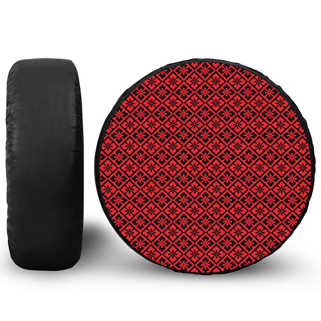 Red And Black Japanese Pattern Print Tire Cover