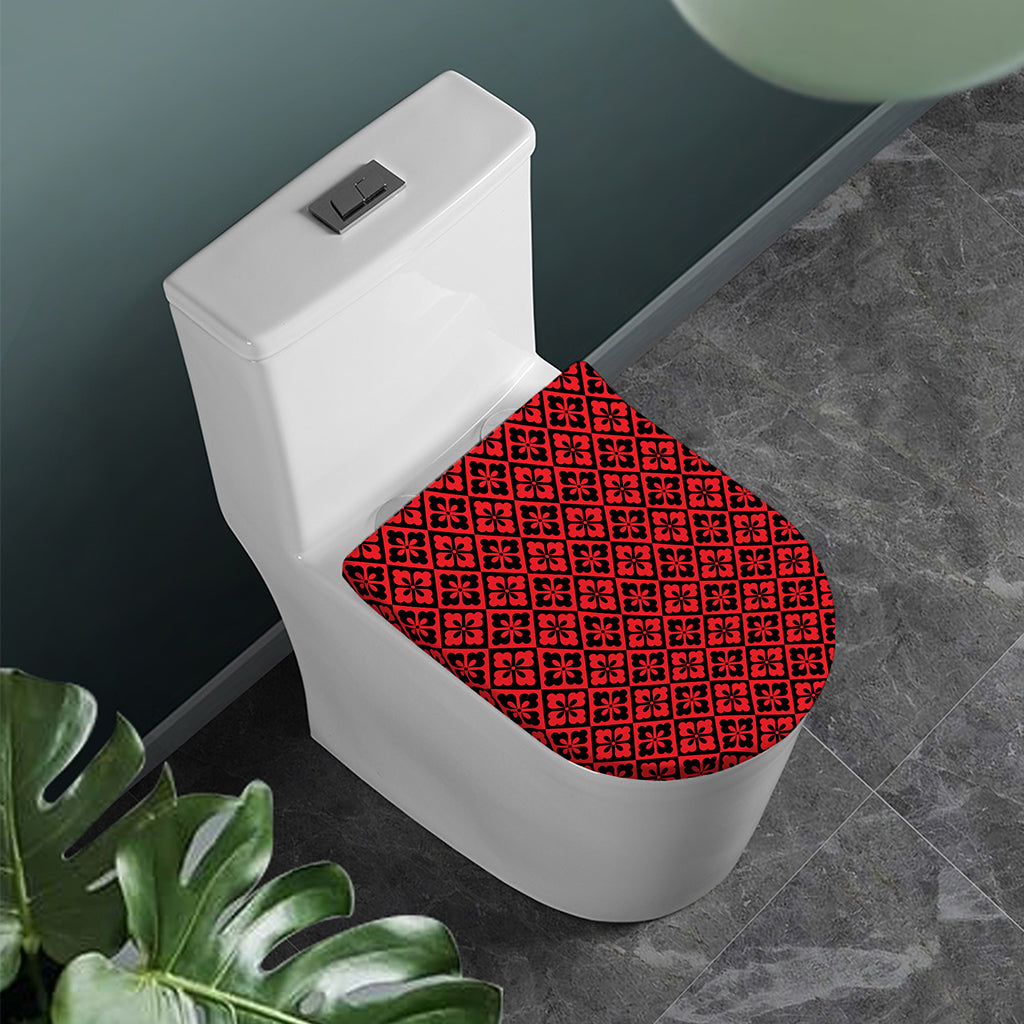 Red And Black Japanese Pattern Print Toilet Lid Cover