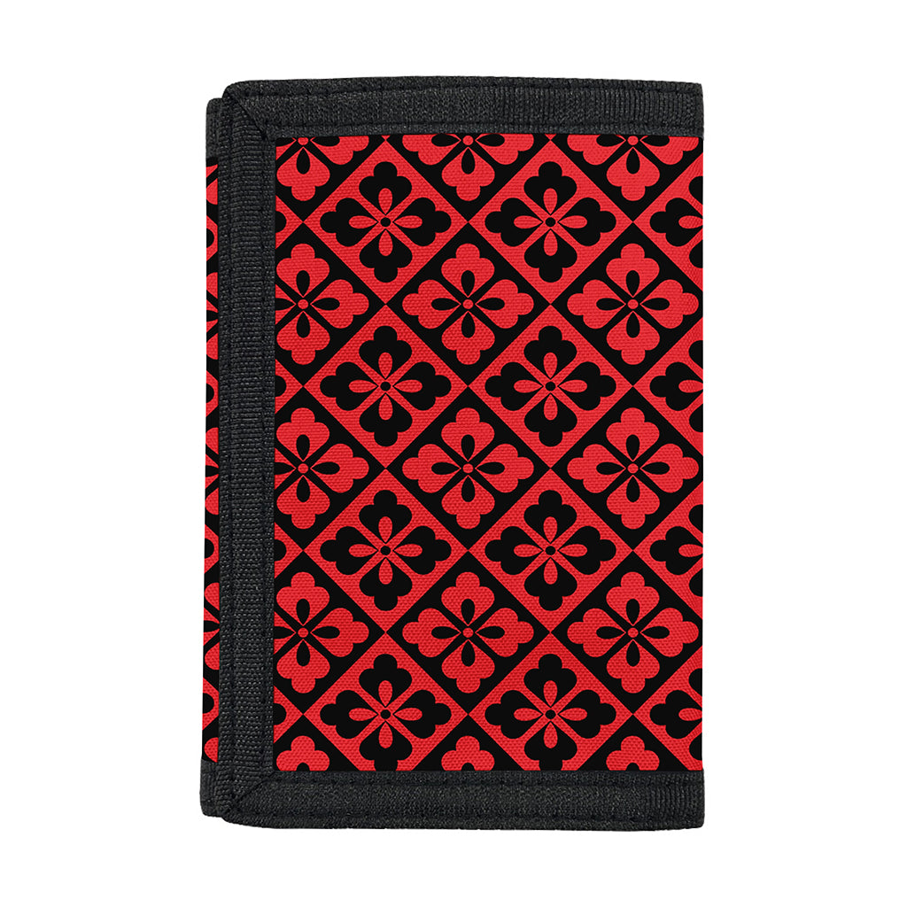 Red And Black Japanese Pattern Print Trifold Wallet