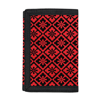 Red And Black Japanese Pattern Print Trifold Wallet