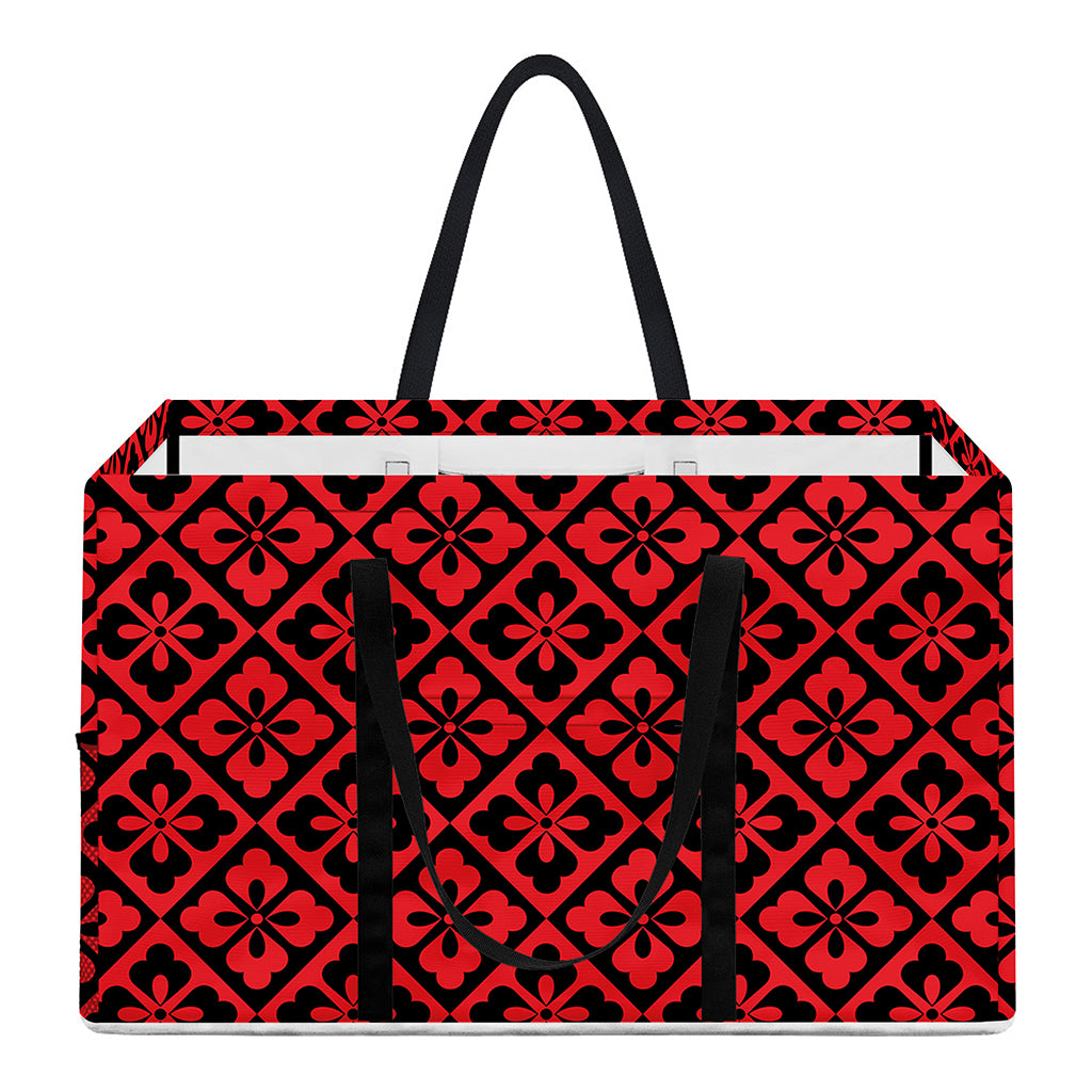 Red And Black Japanese Pattern Print Utility Tote Bag