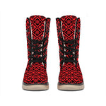 Red And Black Japanese Pattern Print Winter Boots