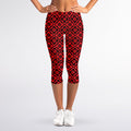 Red And Black Japanese Pattern Print Women's Capri Leggings