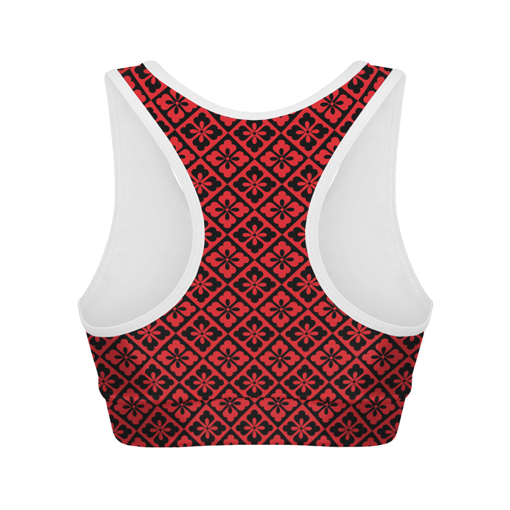 Red And Black Japanese Pattern Print Women's Sports Bra