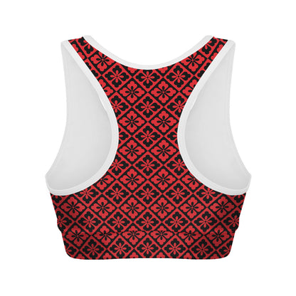 Red And Black Japanese Pattern Print Women's Sports Bra
