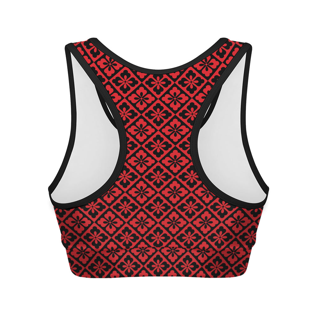 Red And Black Japanese Pattern Print Women's Sports Bra