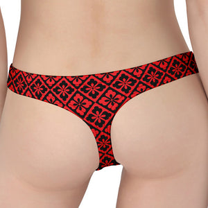 Red And Black Japanese Pattern Print Women's Thong