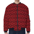 Red And Black Japanese Pattern Print Zip Sleeve Bomber Jacket