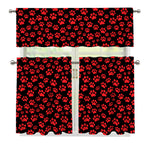 Red And Black Paw Pattern Print 3 Piece Kitchen Curtains