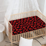 Red And Black Paw Pattern Print Baby Crib Sheet