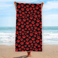 Red And Black Paw Pattern Print Beach Towel