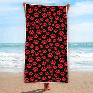 Red And Black Paw Pattern Print Beach Towel