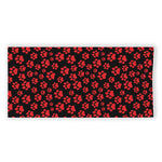 Red And Black Paw Pattern Print Beach Towel