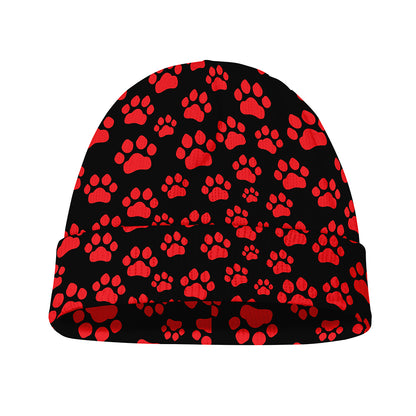 Red And Black Paw Pattern Print Beanie