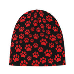 Red And Black Paw Pattern Print Beanie