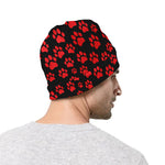 Red And Black Paw Pattern Print Beanie