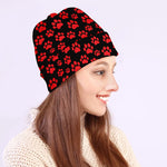 Red And Black Paw Pattern Print Beanie