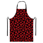 Red And Black Paw Pattern Print Bib Apron With Pocket