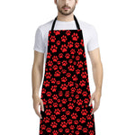 Red And Black Paw Pattern Print Bib Apron With Pocket