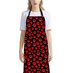 Red And Black Paw Pattern Print Bib Apron With Pocket