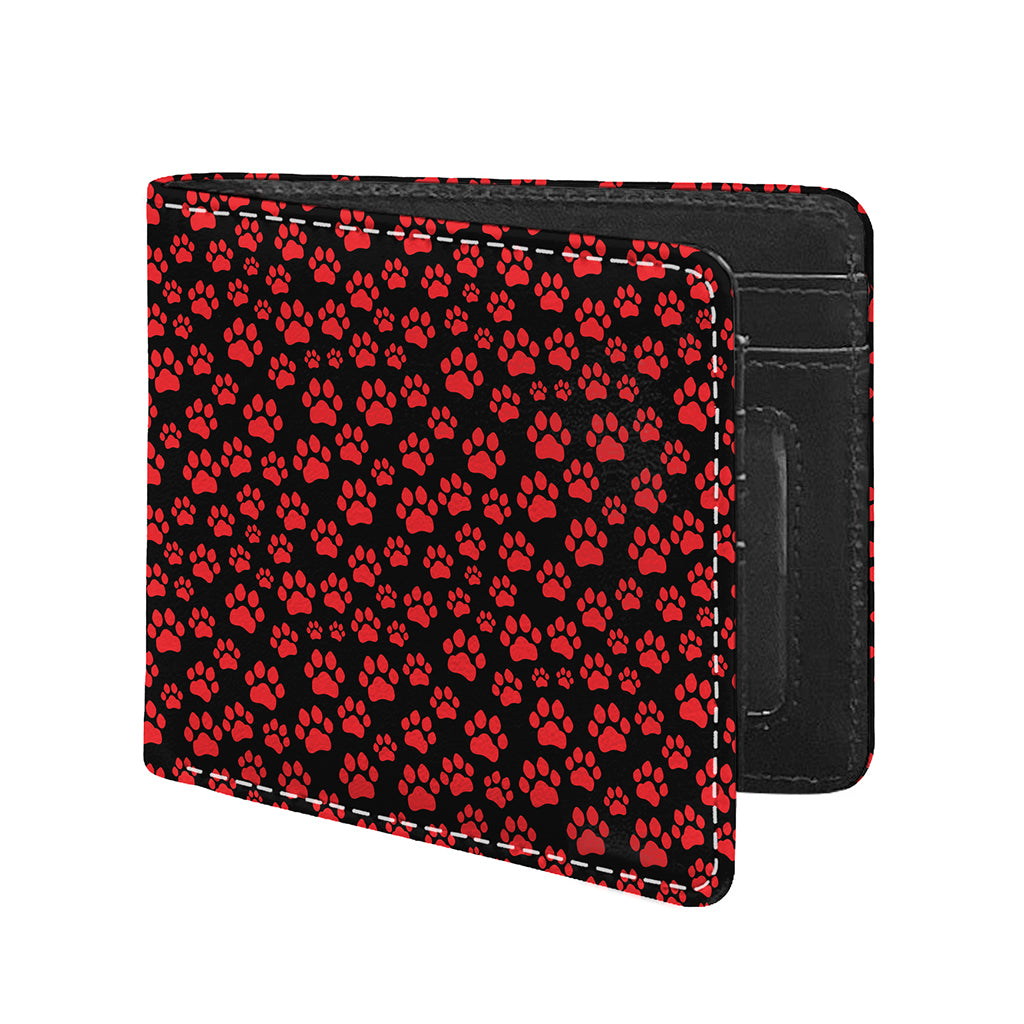 Red And Black Paw Pattern Print Bifold Wallet