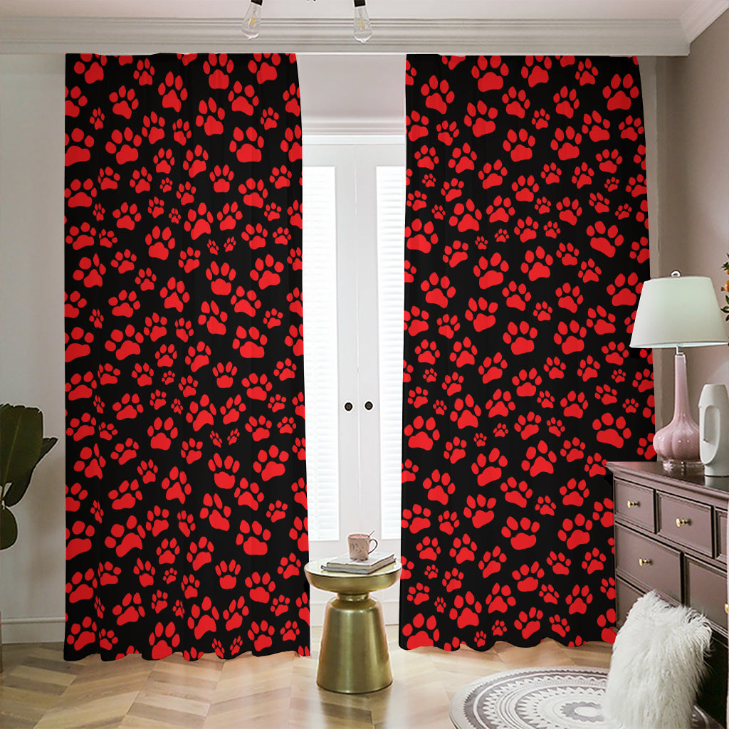 Red And Black Paw Pattern Print Blackout Pencil Pleat Curtains