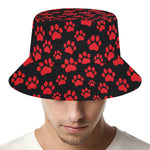 Red And Black Paw Pattern Print Bucket Hat