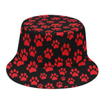 Red And Black Paw Pattern Print Bucket Hat