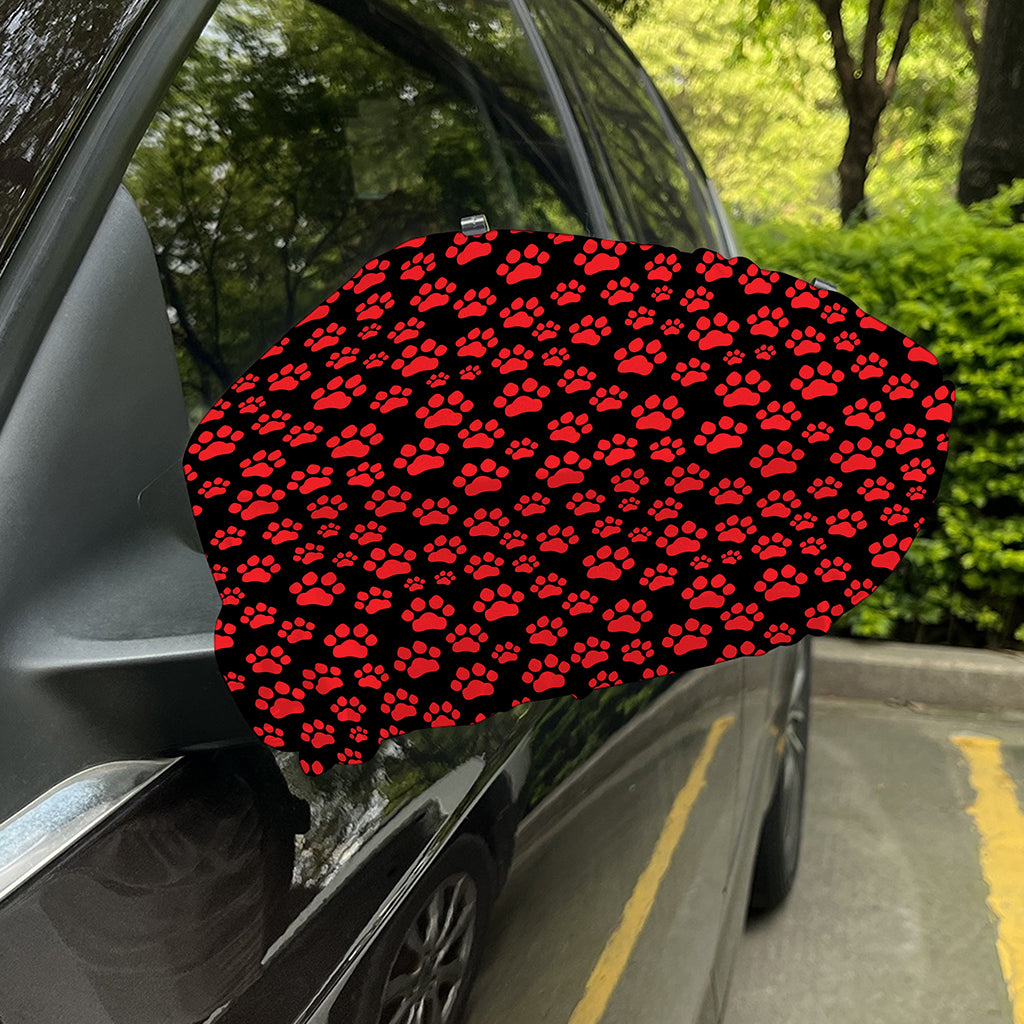 Red And Black Paw Pattern Print Car Side Mirror Covers