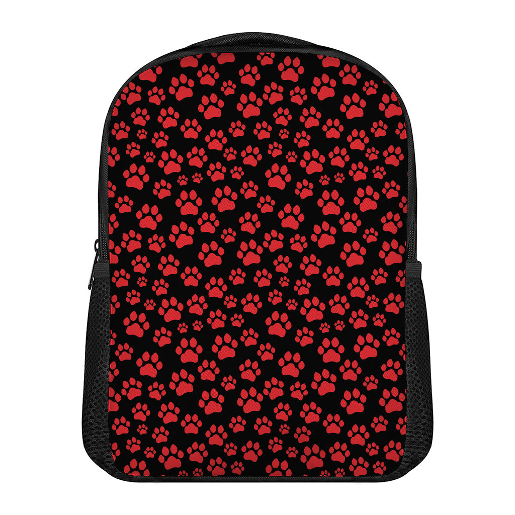 Red And Black Paw Pattern Print Casual Backpack