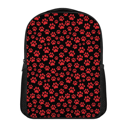 Red And Black Paw Pattern Print Casual Backpack