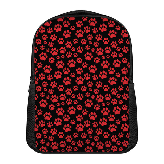Red And Black Paw Pattern Print Casual Backpack