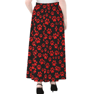 Red And Black Paw Pattern Print Chiffon Maxi Skirt